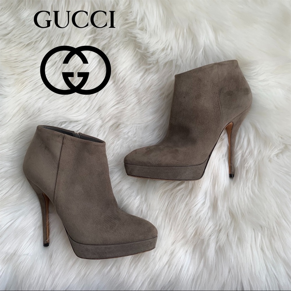 Authentic GUCCI Logo Suede Ankle Platform Booties